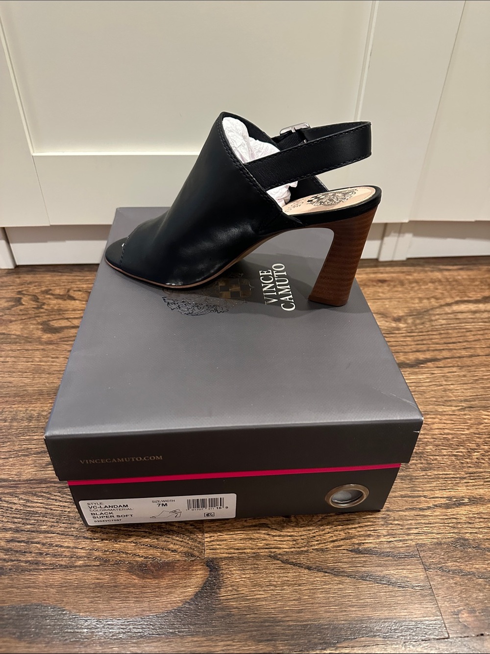 Vince Camuto Black Leather Slingback Block Heel Mule